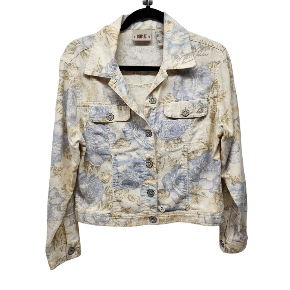 Vintage Bill Blass Jacket Floral Linen, Size Petite Small